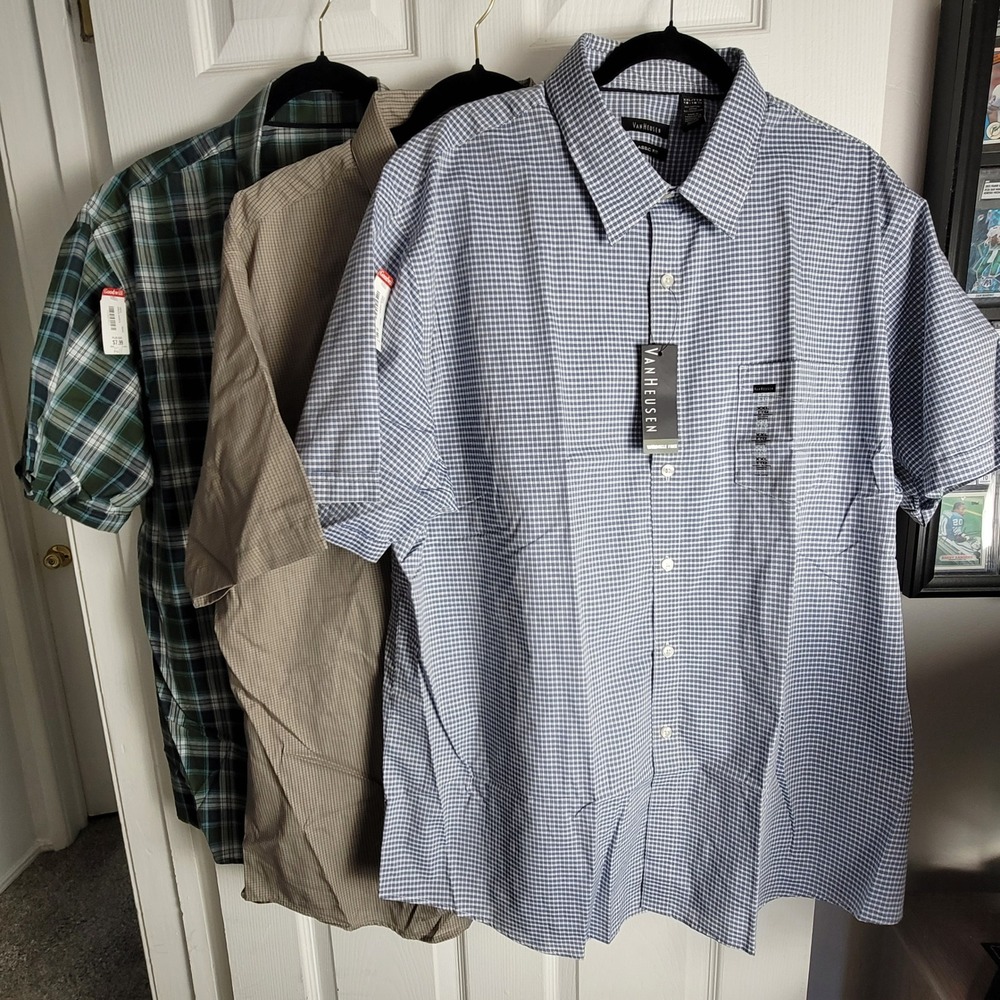 New Lot of 3 Van Heusen Button Down Shirts Mens XXL Multi Color Plaid Gingham